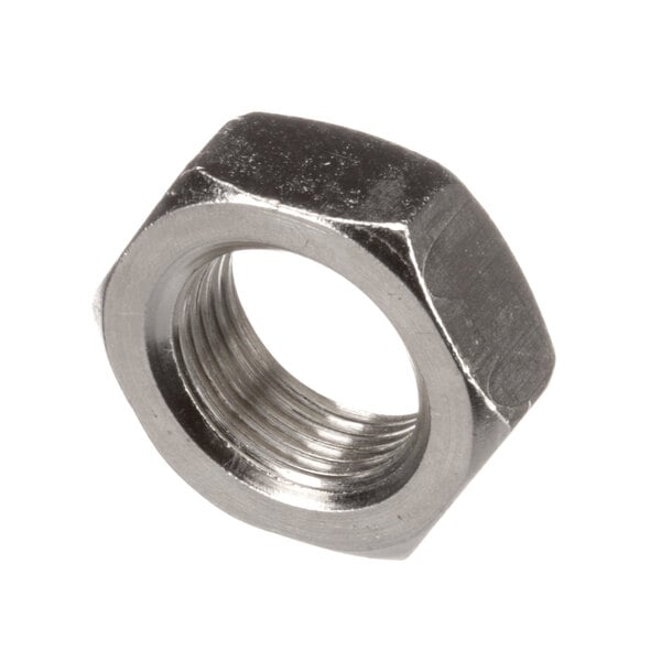 A close-up of a stainless steel Henny Penny nut.