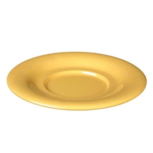 A yellow Thunder Group saucer with a small rim.