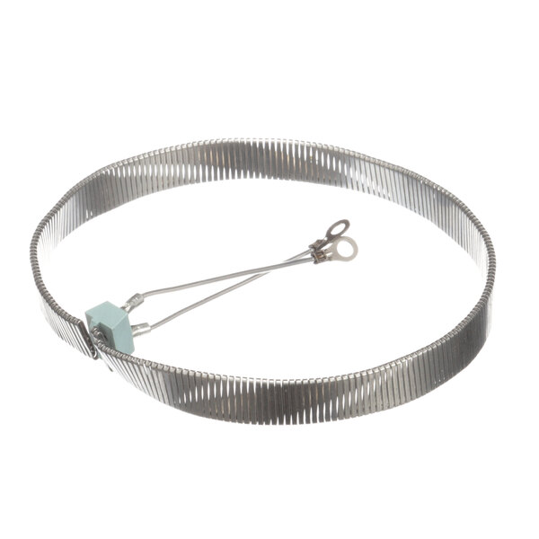 A silver metal wire with a blue square on the end.