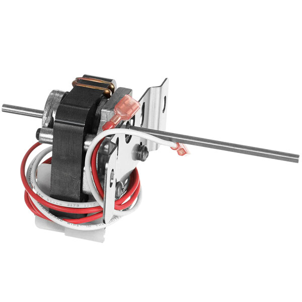 A Food Warming Equipment motor with mounting bracket and wires attached.