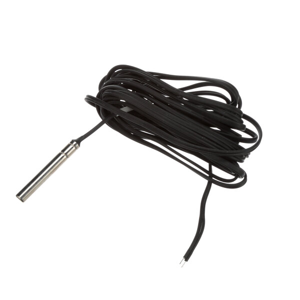A black cord with a silver and metal tip and a white wire.