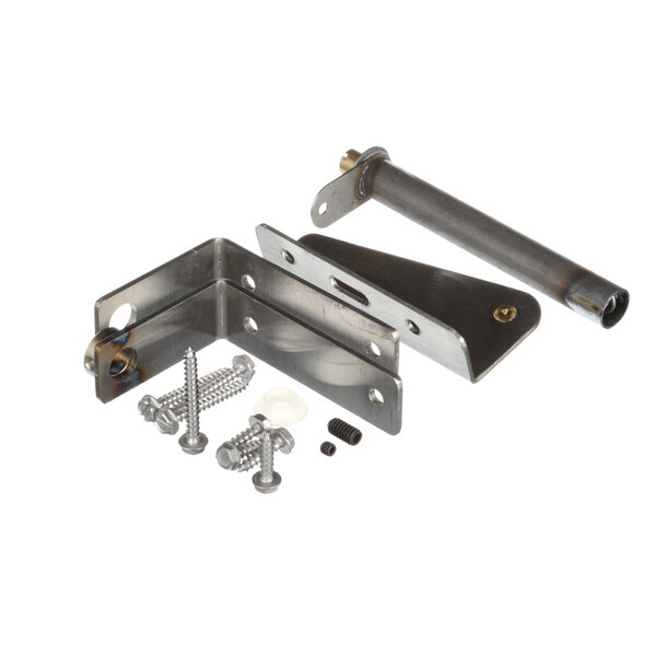 A Randell hinge complete assembly with metal plate, screws, and bolts.