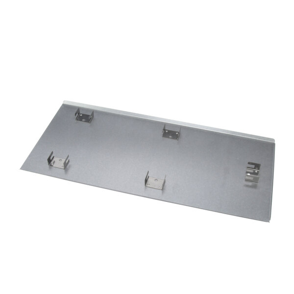 A silver metal heat baffle plate for a Hatco drawer warmer with four holes.