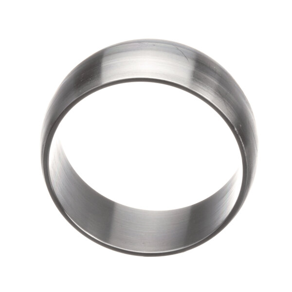 A silver ring with a white background.