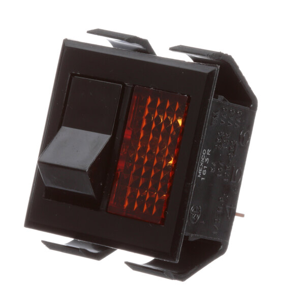 A black square Perlick momentary switch with a red light.