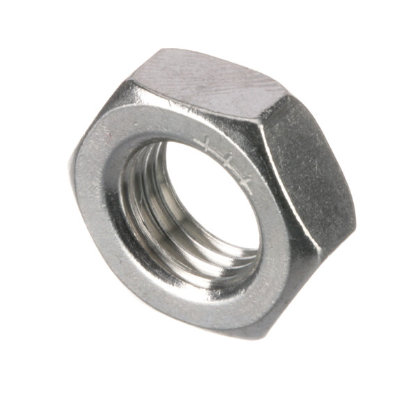 A close-up of a Hobart 7/16-20 hex jam nut.