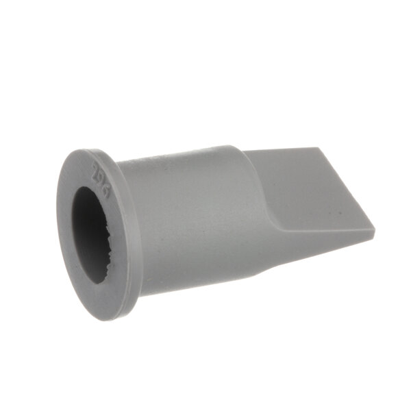 A close-up of a grey plastic tube fitting.