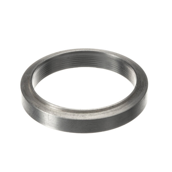 An aluminum bearing insert with a silver finish and threads.