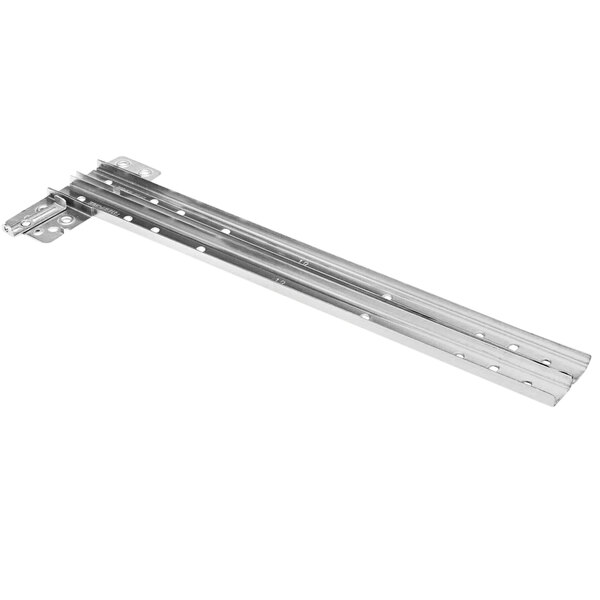 A stainless steel Lincoln slide drawer bracket with two holes.