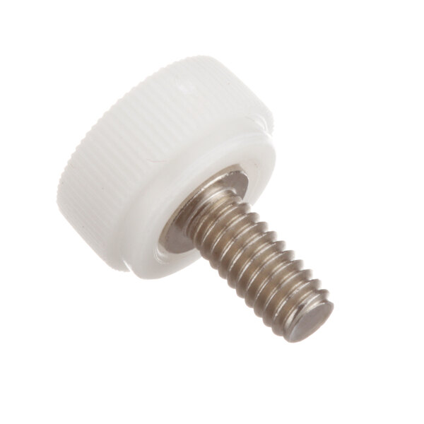 A stainless steel thumbscrew with a metal head on a white background.