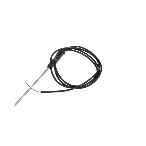 A black cable with a metal needle.