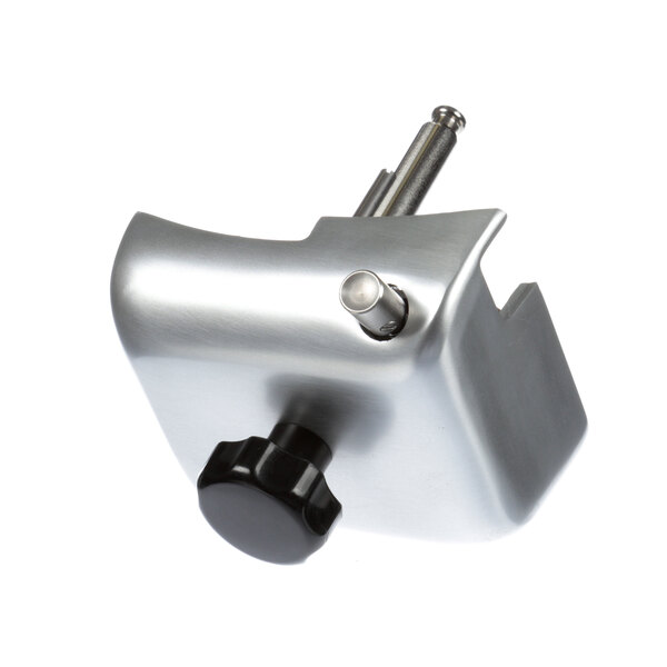 A silver metal Globe M377 sharpener clamp with a black knob.