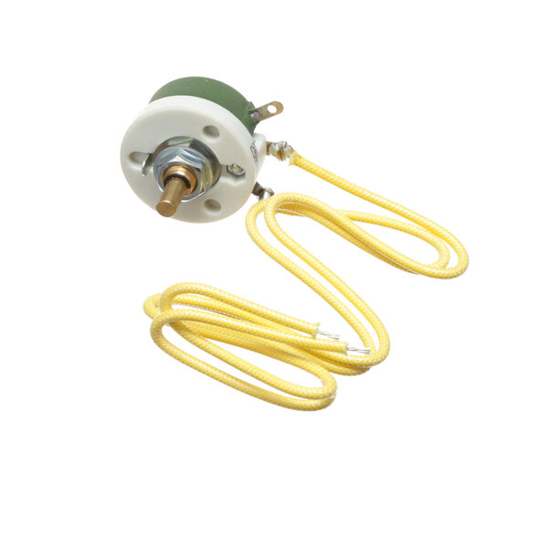 A small round white and yellow Hatco Rheostat with a yellow cord.