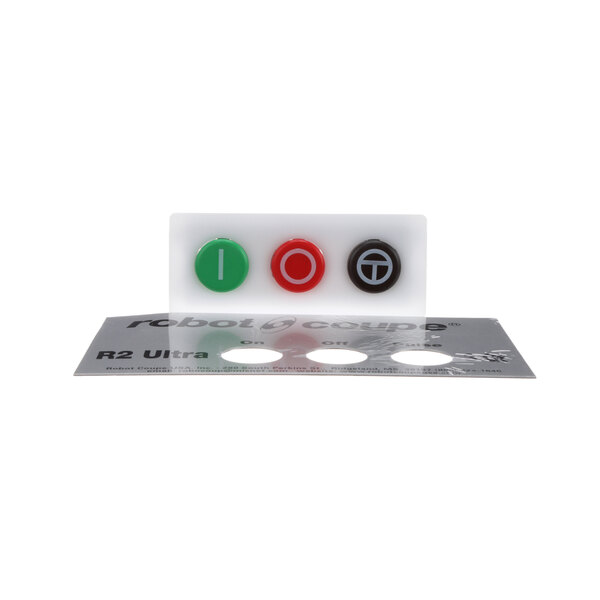 A white and green plastic package with round red and green buttons for a Robot Coupe 39107 Power Switch.