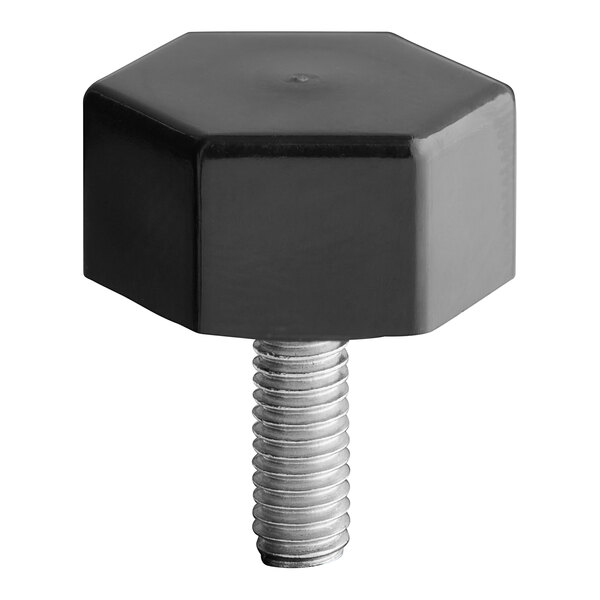 A black hexagonal thumbscrew with a screw head.