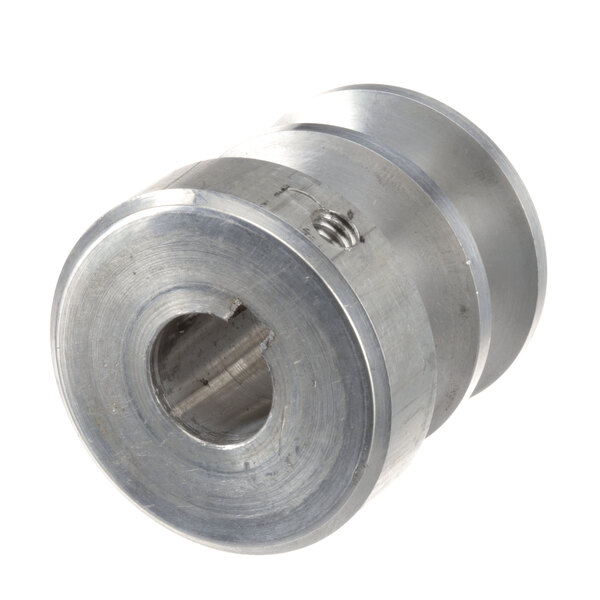 A stainless steel Blakeslee sheave with a hole in it.