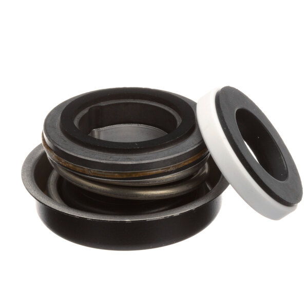 A Stero pump seal kit with black and white rubber rings and metal rings.