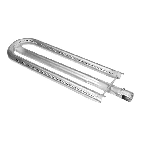 A Lang stainless steel burner weld assembly with a handle on a metal pipe.