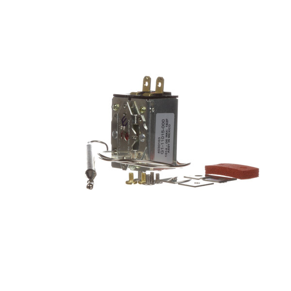 An Antunes thermostat kit with a small metal device and a red button.