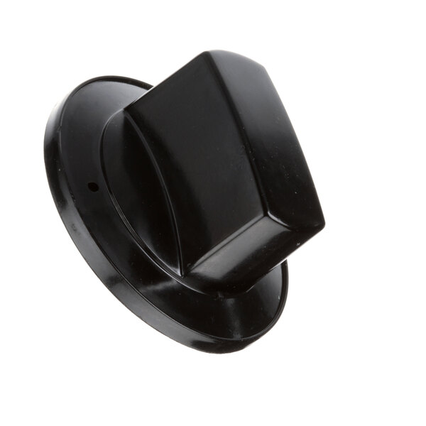 A black plastic object with a black knob.