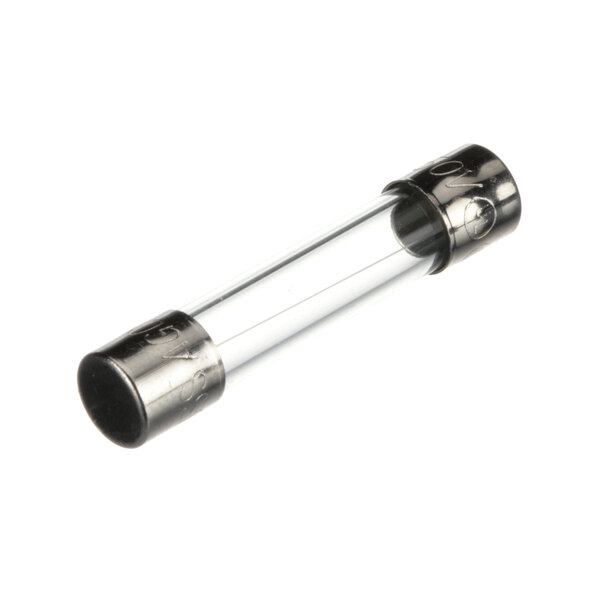 A glass tube with a metal cap and a black cap.