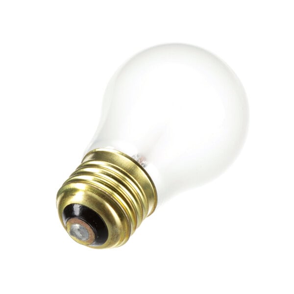 A close-up of a NU-VU appliance bulb with a gold base.
