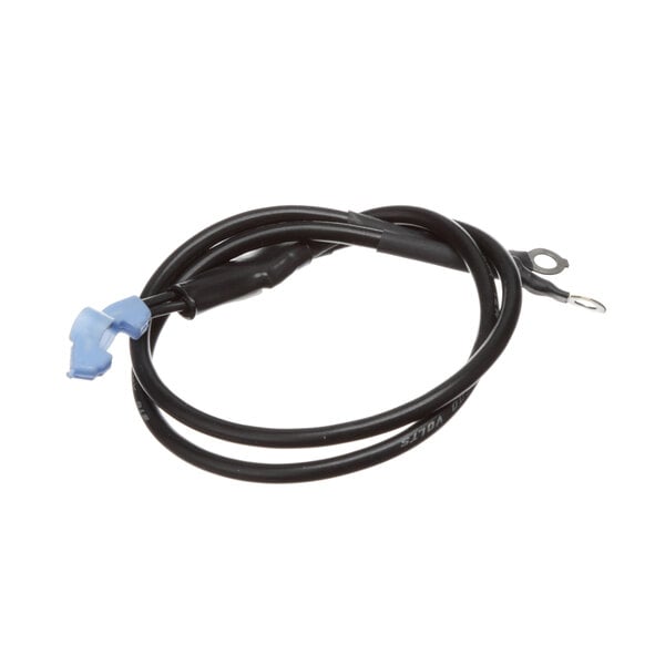 A black cable with a blue connector and a black wire with a clip.