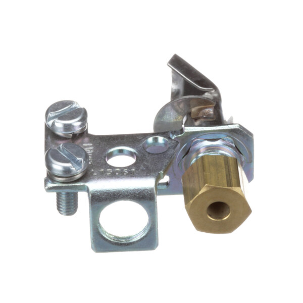 A Bakers Pride M1222X pilot burner with a brass nut and bolt clamp.