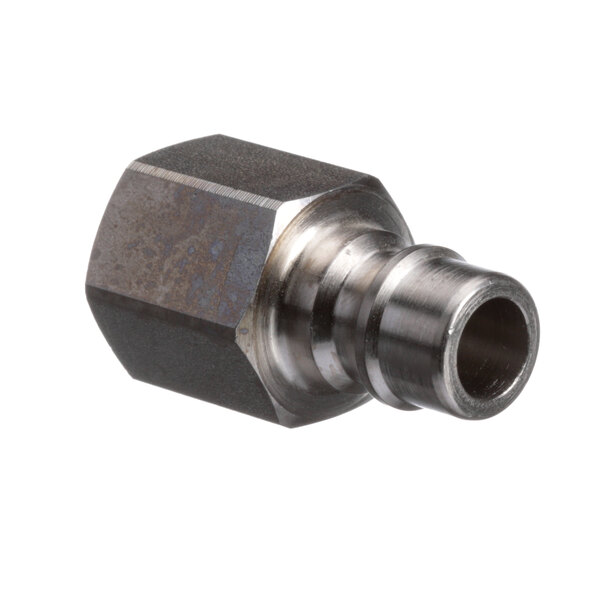 A close-up of a stainless steel Pitco male disconnect nut.