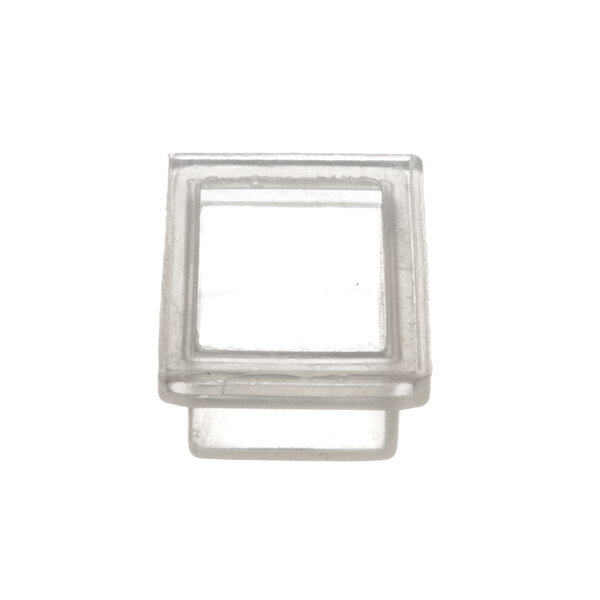 A clear square object with a white background.