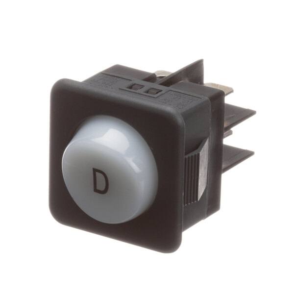 A black and white Delime Switch with a white button and black square.