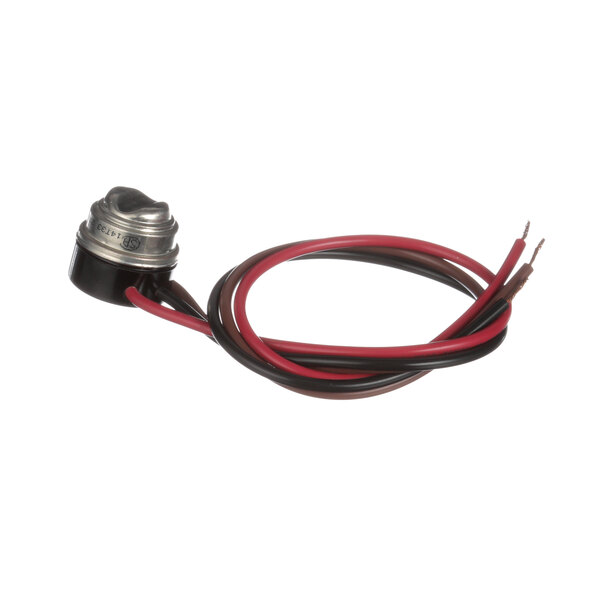 A Delfield high limit thermo disc switch with red and black wires and a white cable.