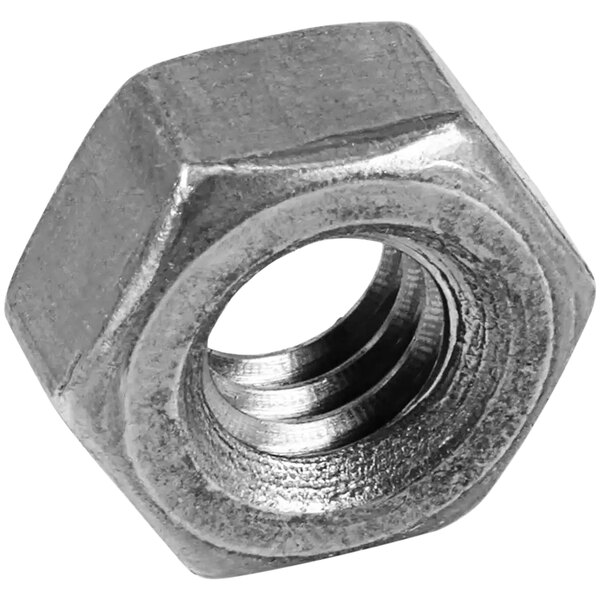 A Bakers Pride left-hand hex nut with a 1/4-20 thread.