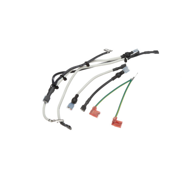 A TurboChef wiring harness with red and green connectors on several electrical wires with different colors.