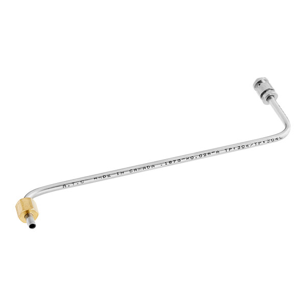 A stainless steel and brass American Range front tube pilot assembly.