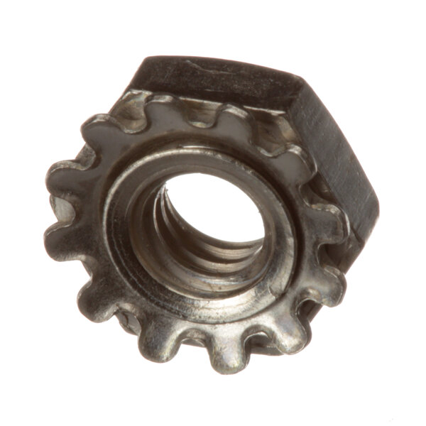 A close-up of a Wells 8-32 Keps nut with a metal ring.