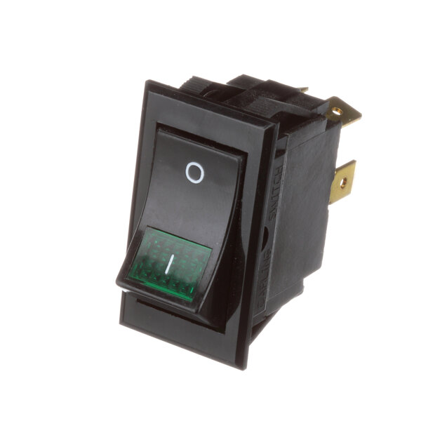 A black Wells Rocker Switch with a green light above it.