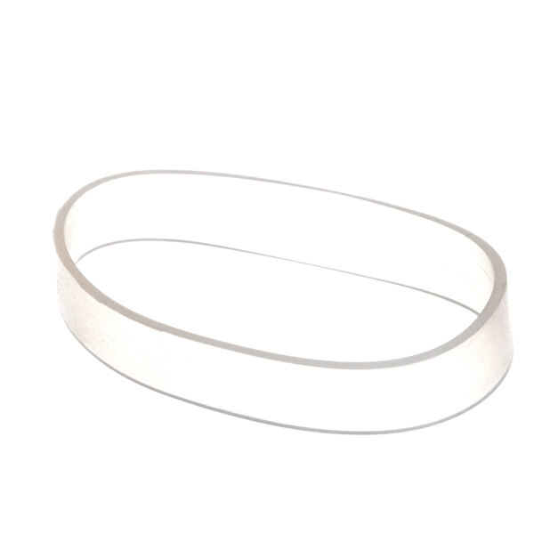 A close-up of a white rubber band with a white background.