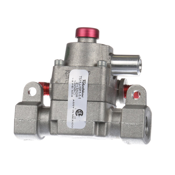 A silver and red Duke 213508 safety pilot valve.