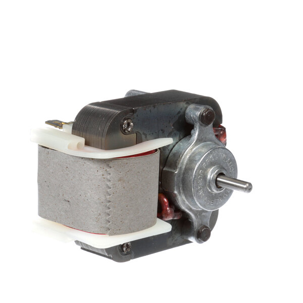 A Delfield commercial refrigeration fan motor with a round metal cylinder.