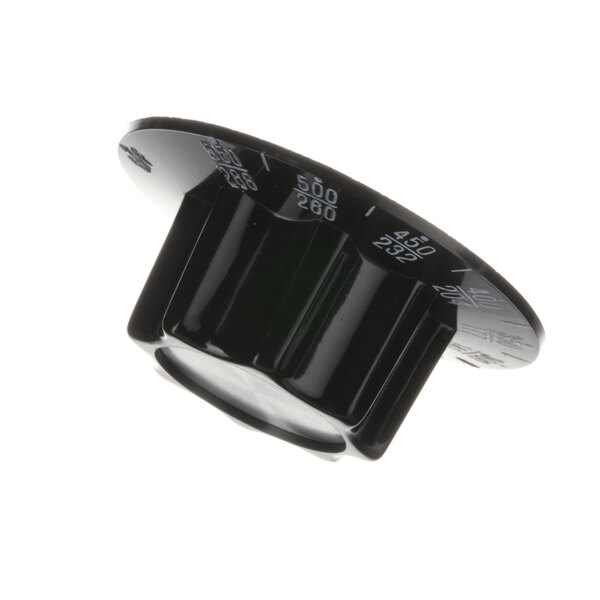 A black plastic Southbend thermostat control knob with numbers on it.