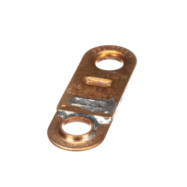 A copper and silver Avtec Link plate with two holes.
