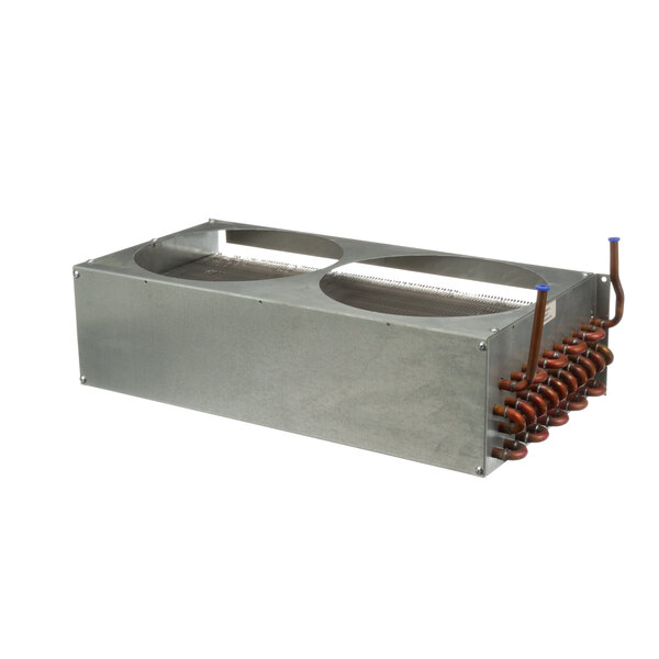 A Turbo Air Refrigeration condenser coil, a metal heat exchanger with copper pipes.