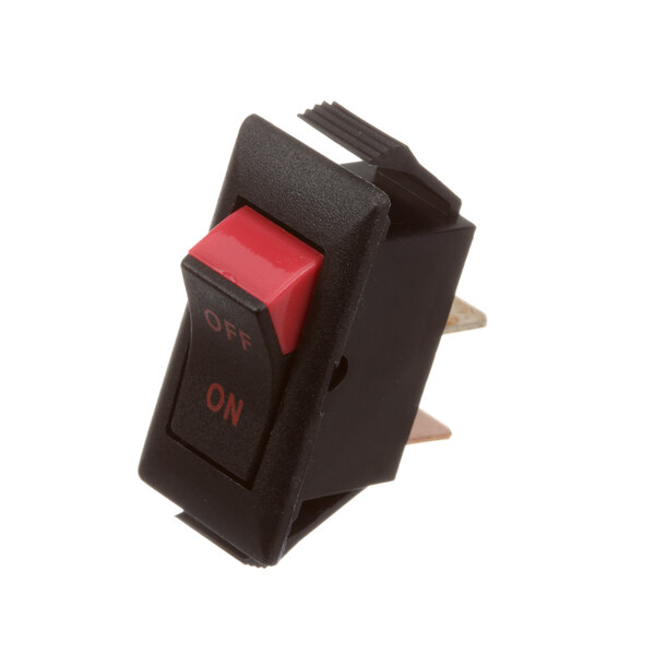 A black Federal Industries rocker switch with a red button.