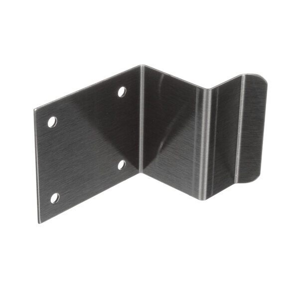 A stainless steel bracket for a Garland grease bucket clip with two holes in a metal corner.