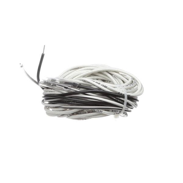 A white wire with black and white wires wrapped around it.
