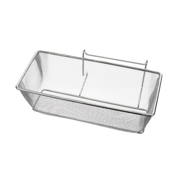 A Vulcan stainless steel wire mesh basket with handles.
