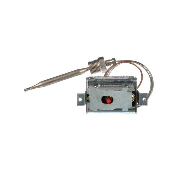 A small metal Grindmaster-Cecilware Hi Limit thermostat with a red wire.