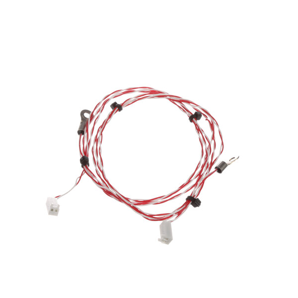 A red and white wire connected to a red wire.