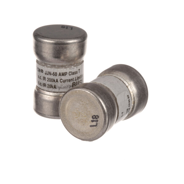 Two Hatco JJN type fuses in metal containers with white labels.